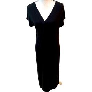 J jill v faux wrap neck short sleeve black stretch maxi dress side slits small